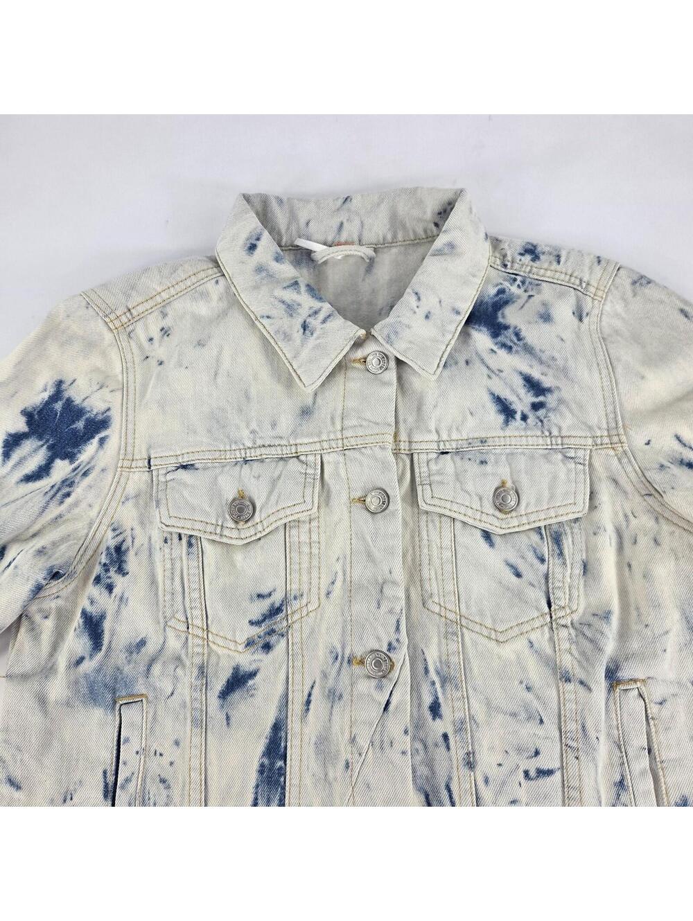 Free People Rumors Jeans Jacket Size L Blue Tie Dye Denim Button Moto Jackets - Picture 3 of 13